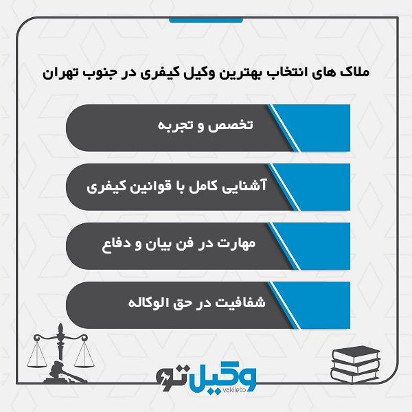 ملاک‌ های انتخاب بهترین وکیل کیفری در جنوب تهران