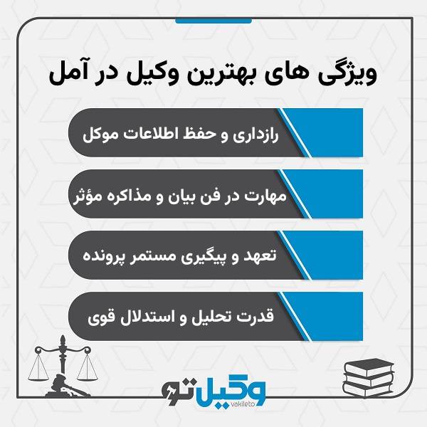 ویژگی های بهترین وکیل در آمل 