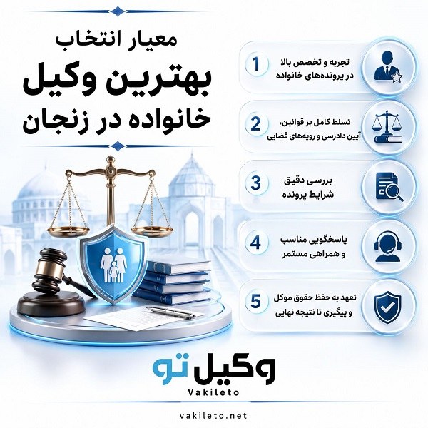 راهنمای انتخاب وکیل متخصص خانواده در زنجان + جدول معرفی