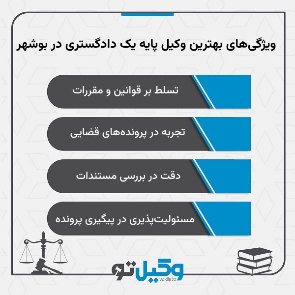 وظایف بهترین وکیل پایه یک دادگستری در بوشهر