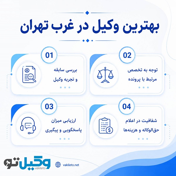 معیارهای اصلی انتخاب بهترین وکیل در غرب تهران